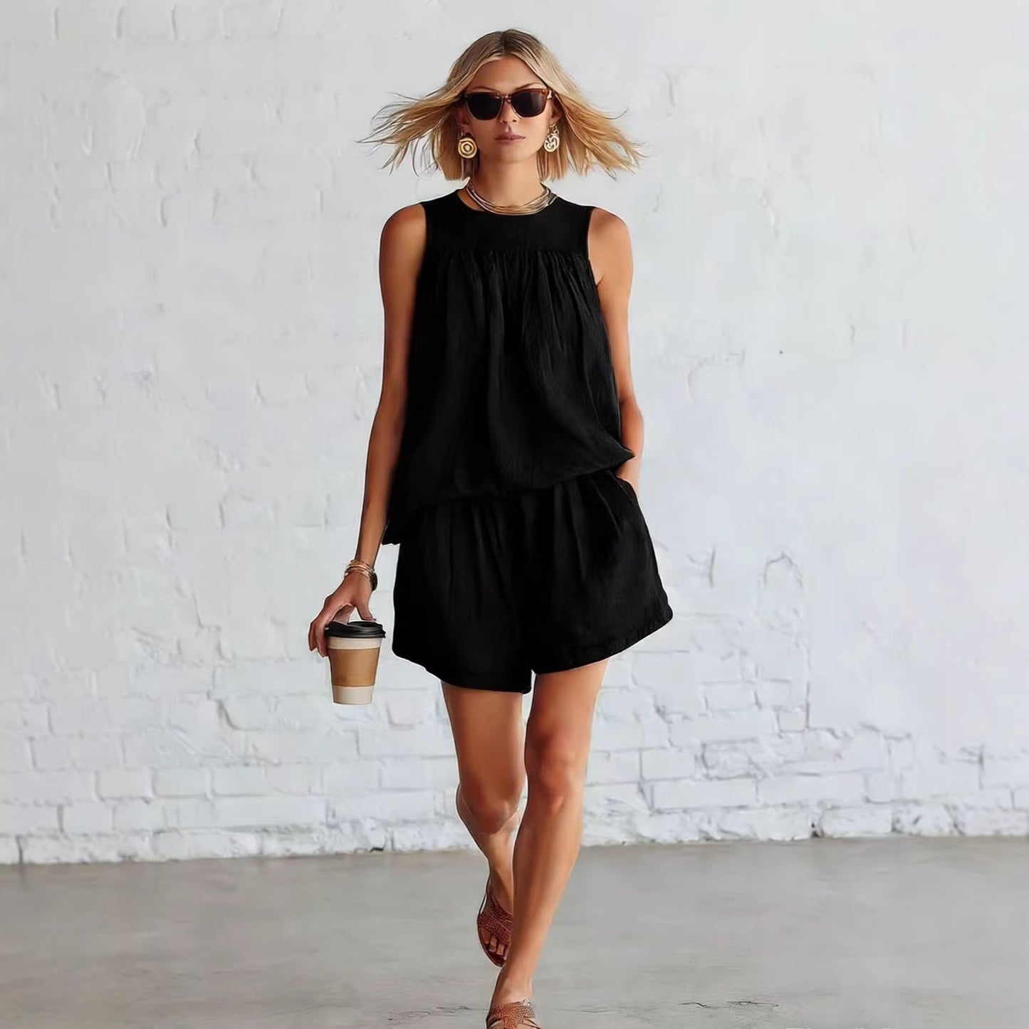 Women's Retro Sleeveless Peplum Wide Leg Fashion Casual Suit
