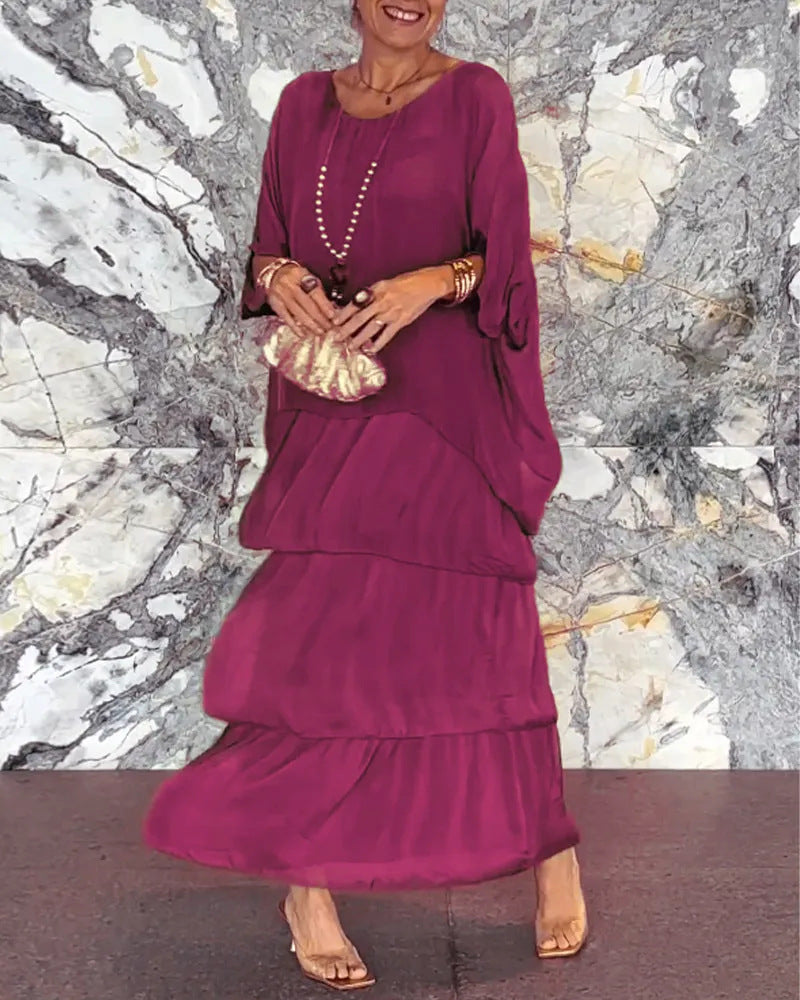 Women's Wear Temperament Crew Neck Batwing Sleeve Dresses