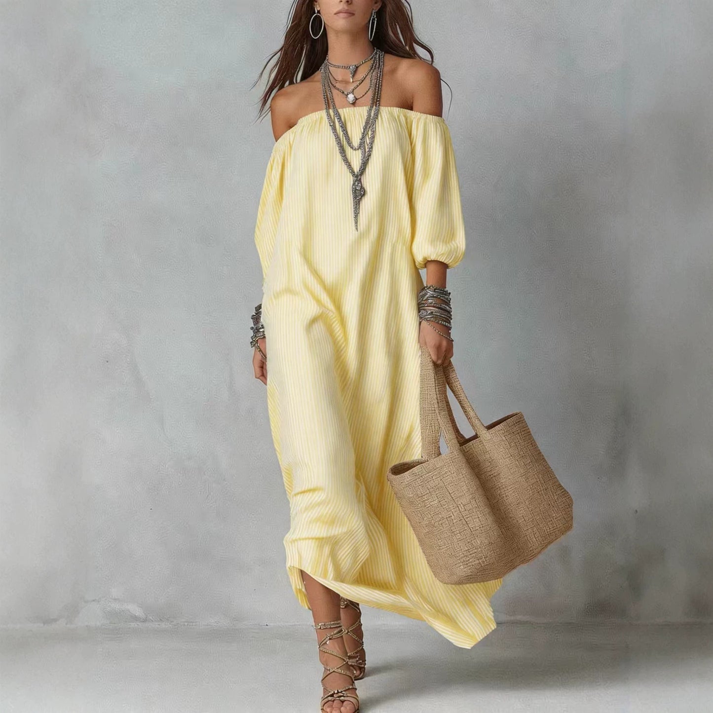 Women's Elegant Striped Loose Holiday Fashion For Dress