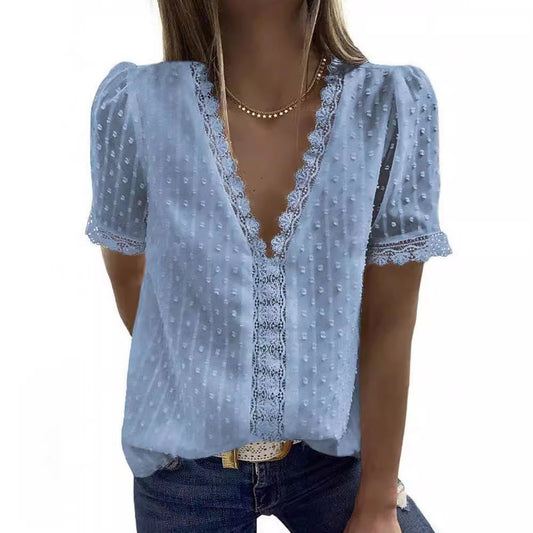 Women's Chiffon Jacquard Solid Color Short-sleeved Casual Blouses