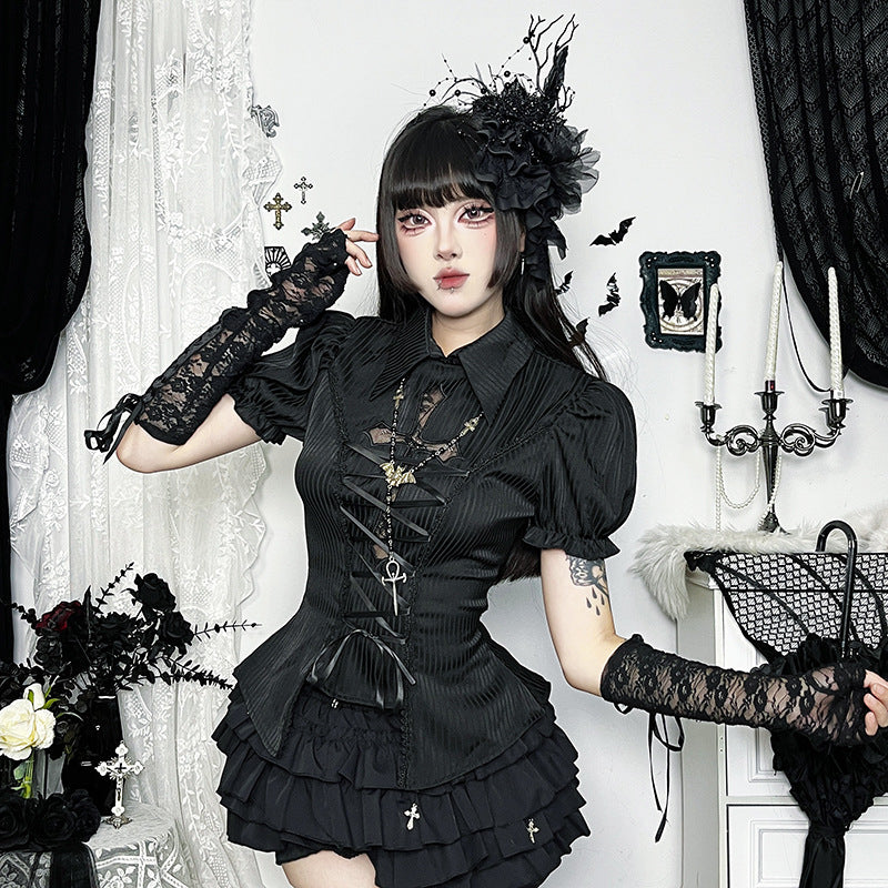 Style Cross Hollow Lolita Shirt Asian Culture Shorts