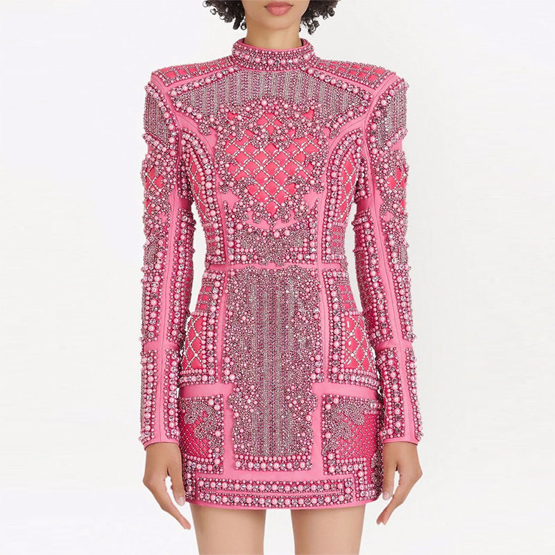 Fashion Diamond Beaded Sequins Stretch Tight Dress