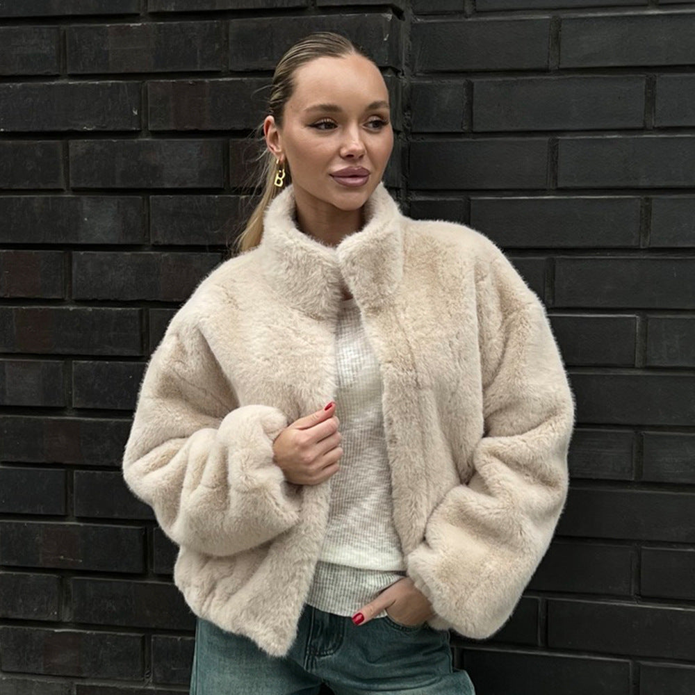 Women's Collar Plush With Zipper Furry Warm Coats