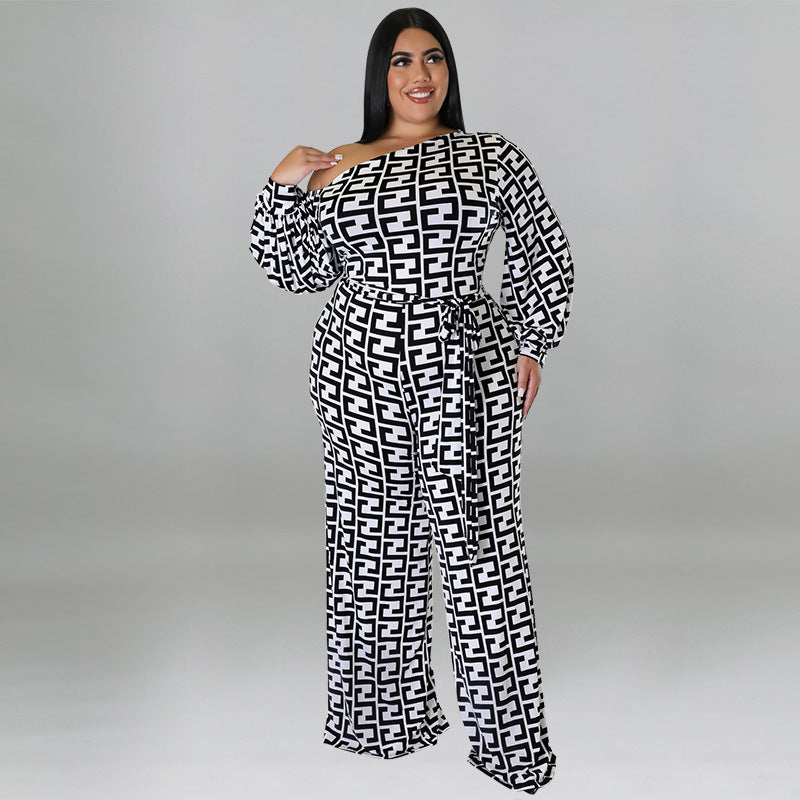 Women's Fashion Casual Printing Long Sleeve Jumpsuits