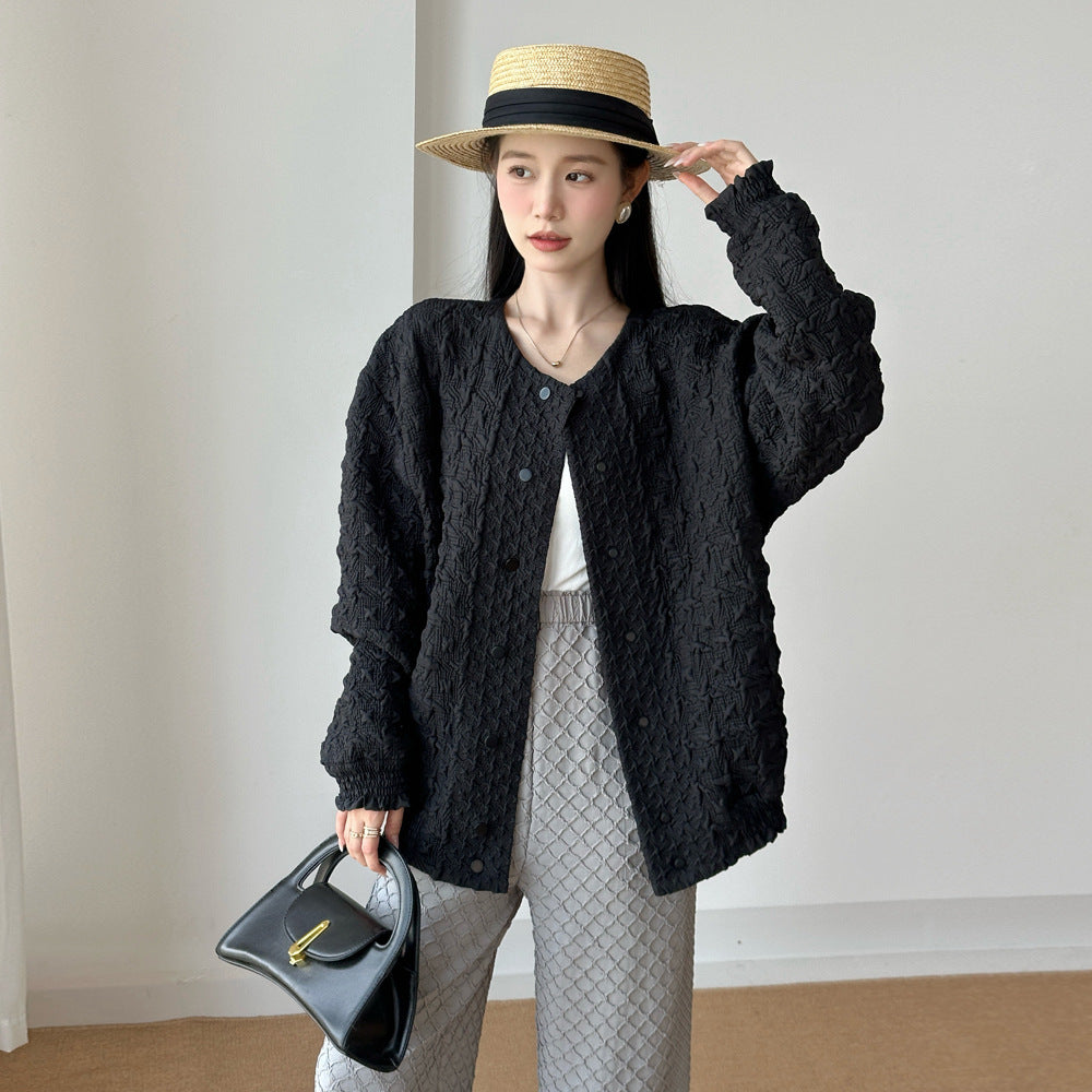Pleated Baseball High Sense Counter Basic Style Coats