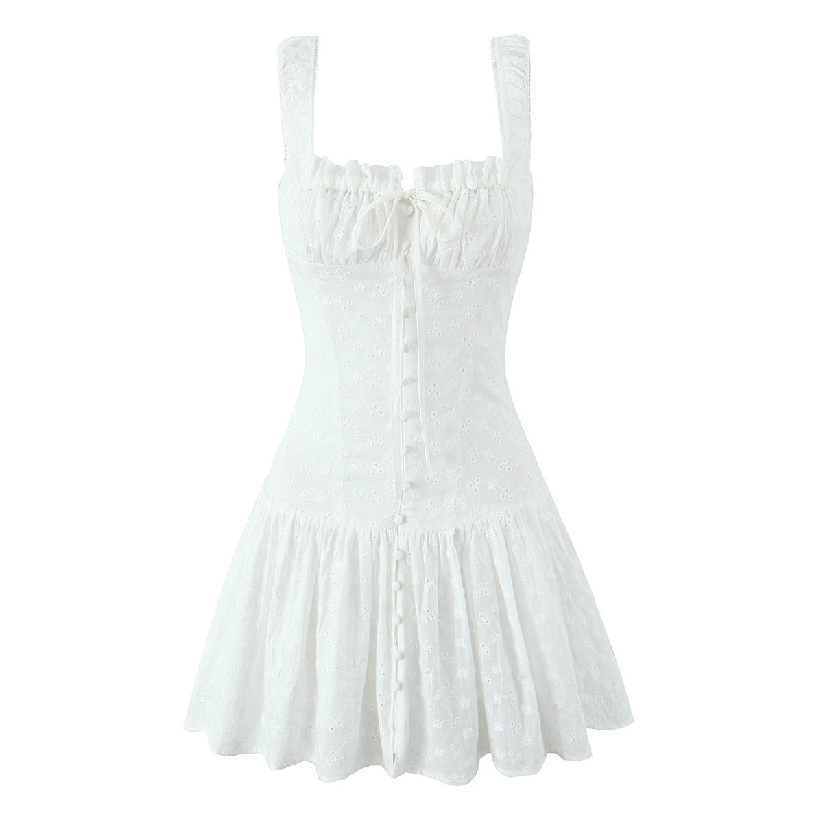 Sweet Style Cotton Embroidery Waist Slimming Dresses
