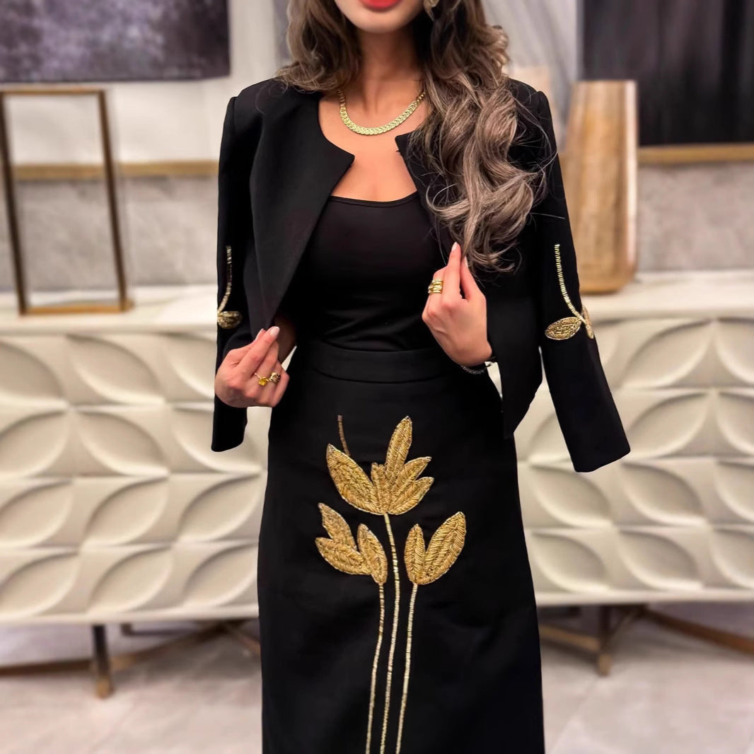 Women's Banquet Two-piece Autumn Flower Beaded High Skirts