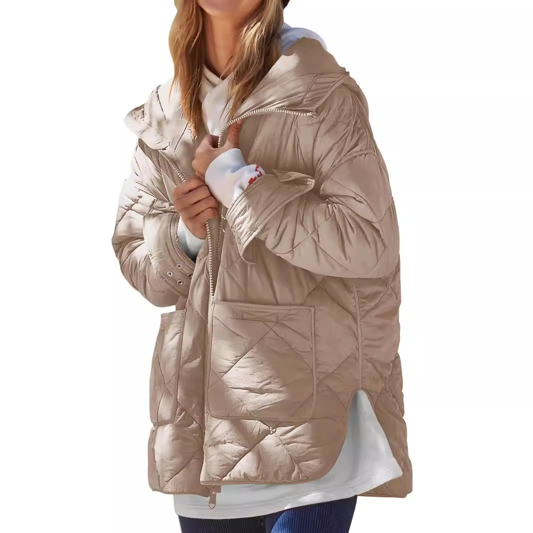 Pocket Split Cotton Loose-fitting Hoodie Long Coats