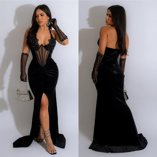 Women's Wear Pure Color Halter Split Sexy Dresses