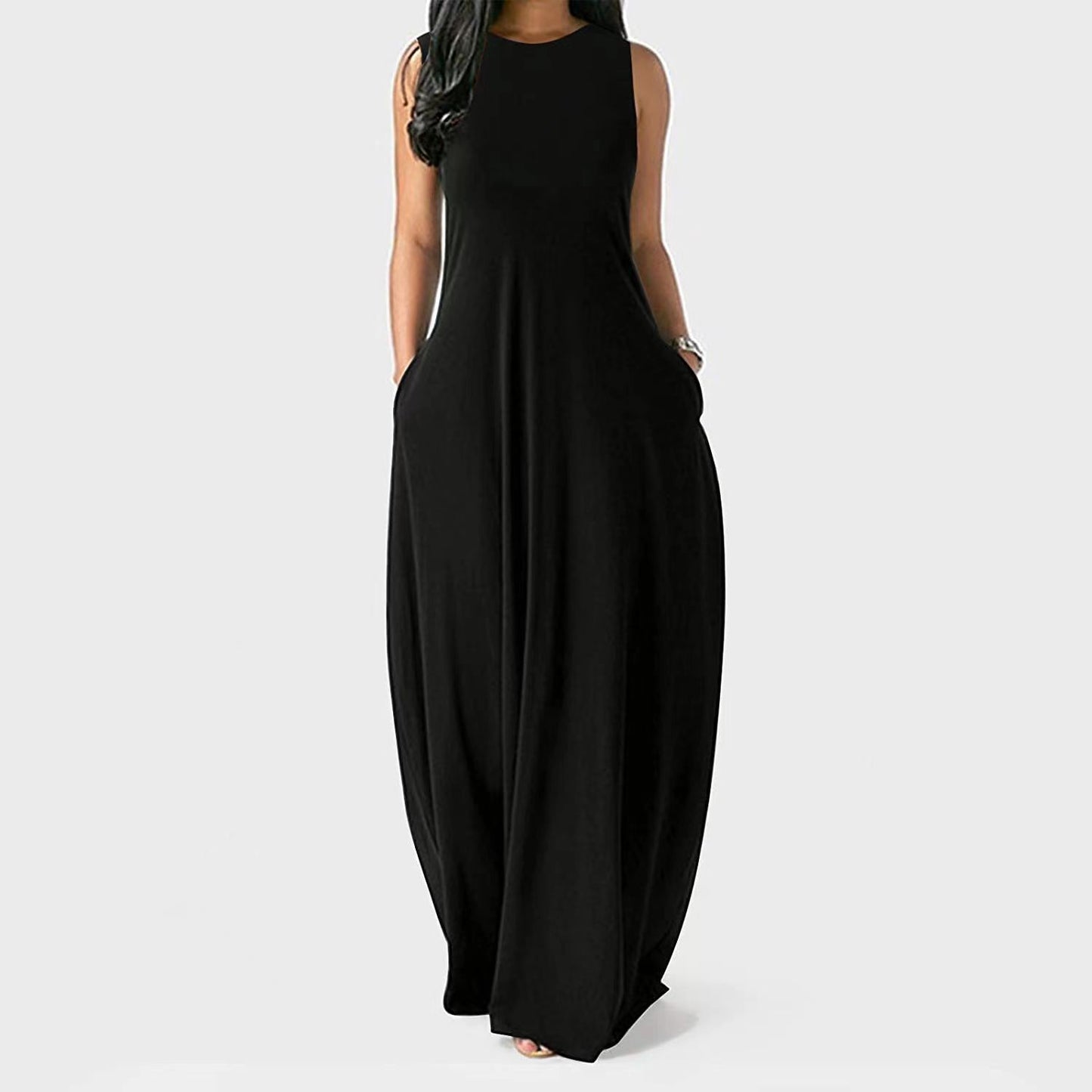 Summer Solid Color Round Neck Casual Dress