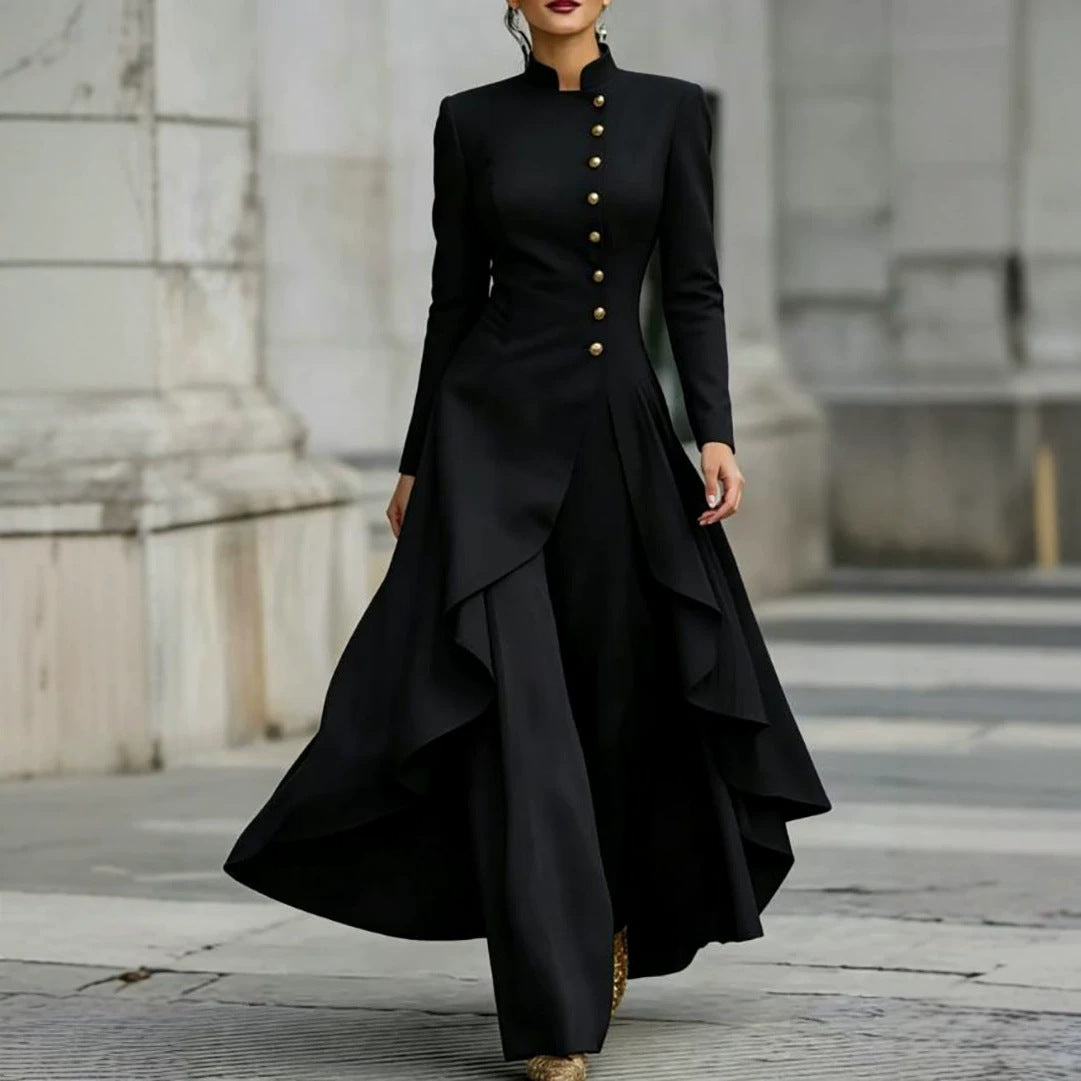 Style Turtleneck Fake Button Solid Color Elegant Fashion Casual Suit