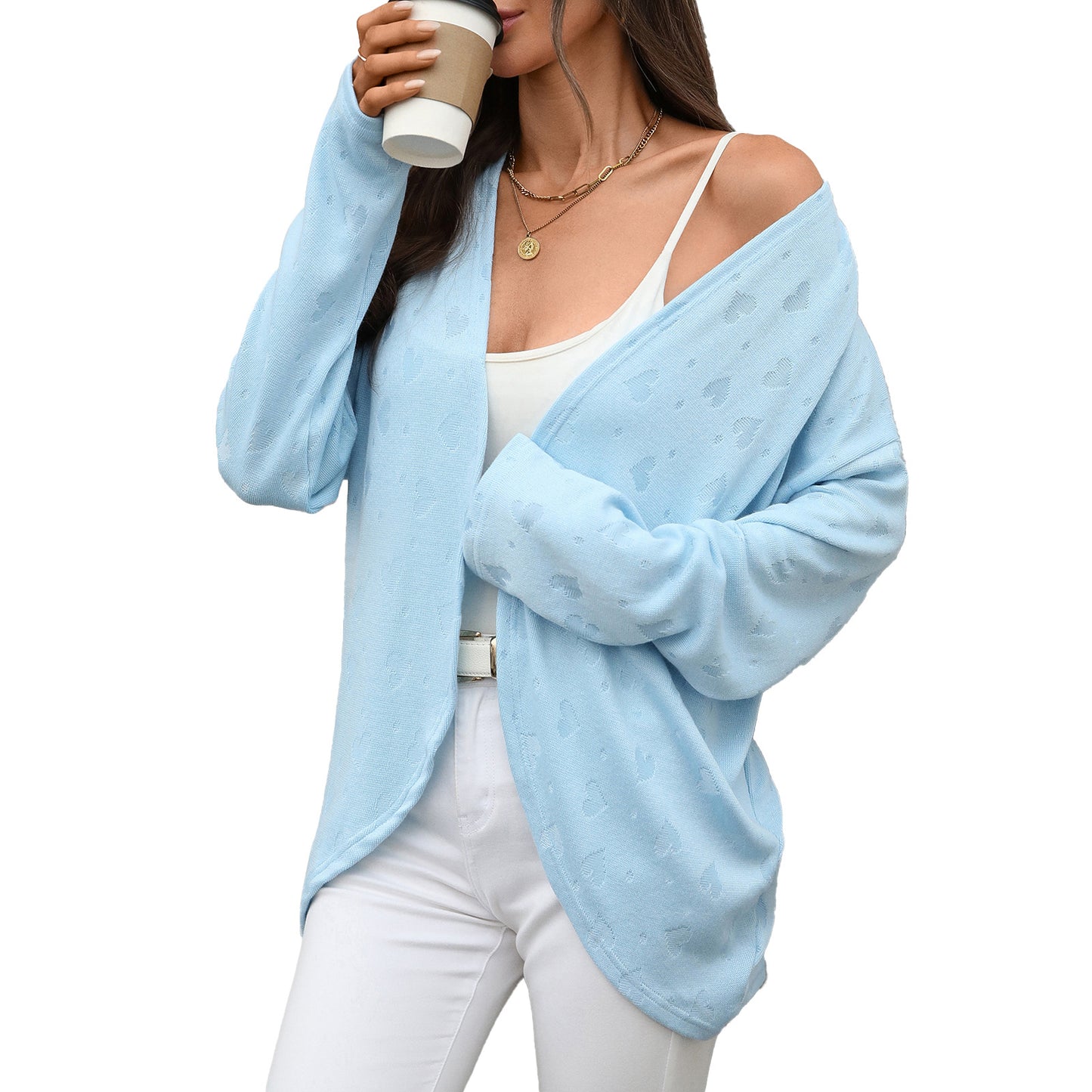 Solid Color Long Sleeve Knitted Jacquard Women's Sweater
