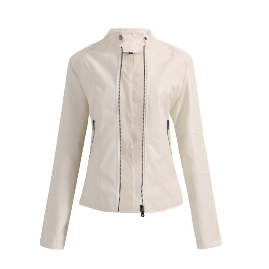 Women's European Leather Motorcycle Stand Collar Elegant Jackets