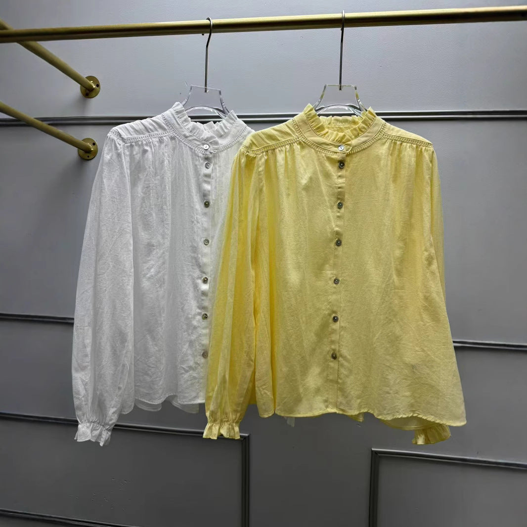 Women's French Style Summer Relaxed Minimalist Lace Collar Blouses