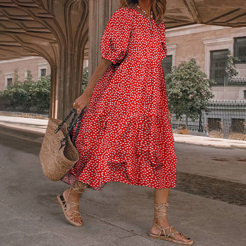 Women's Mid-length Casual Long Sleeve Plaid Frill Loose Dresses