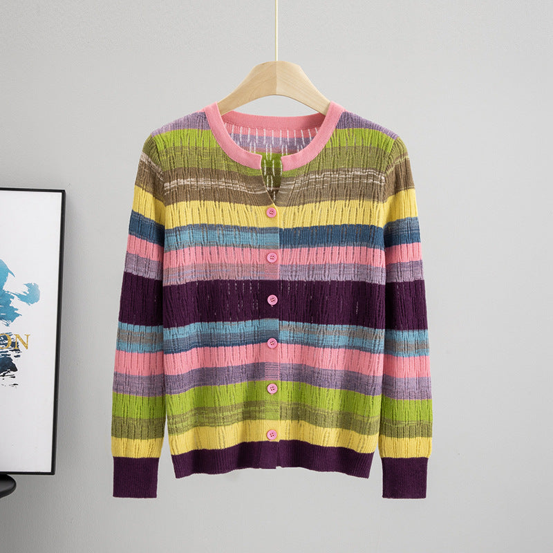 Women's Color Air Conditioning Shirt Hollow Out Striped Base Women's Sweater