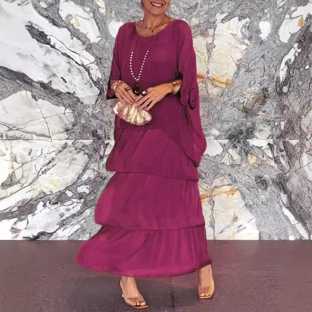 Women's Wear Temperament Crew Neck Batwing Sleeve Dresses