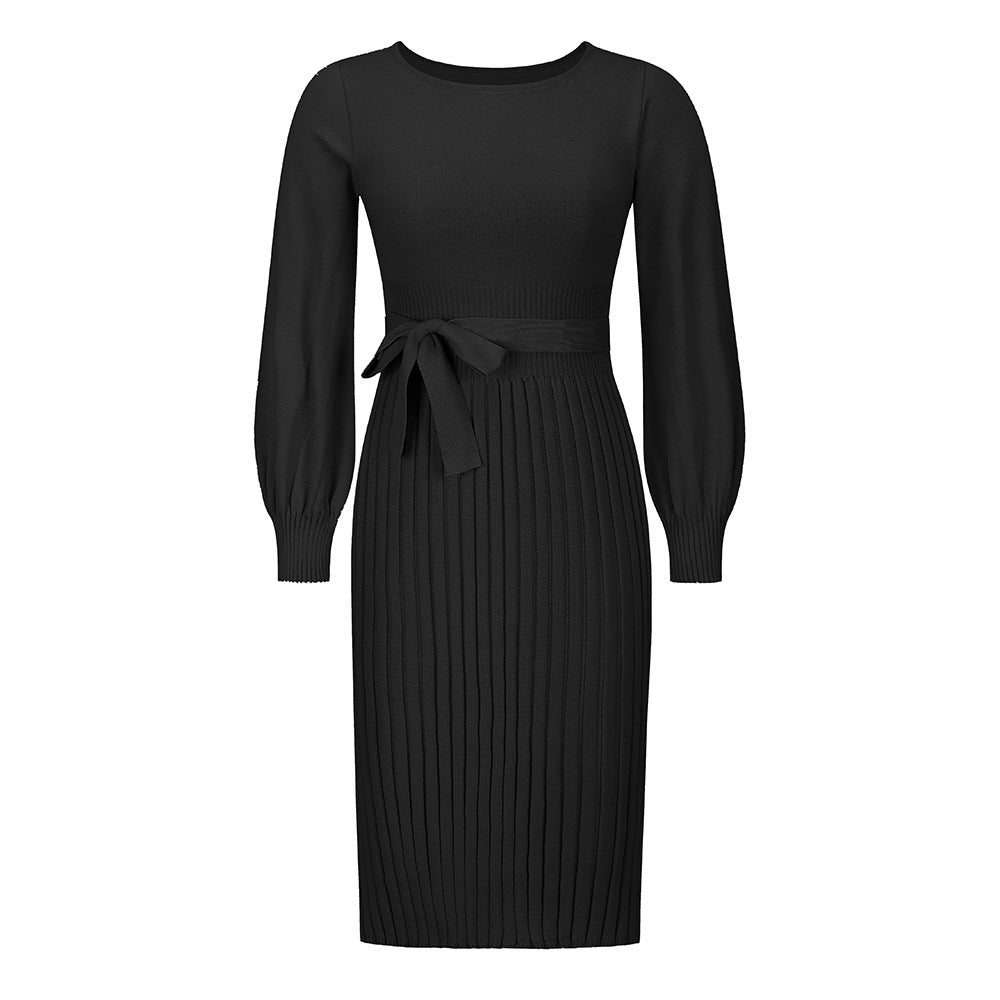 Women's Knitted Dress Pleated Mid-length Bottoming Dresses