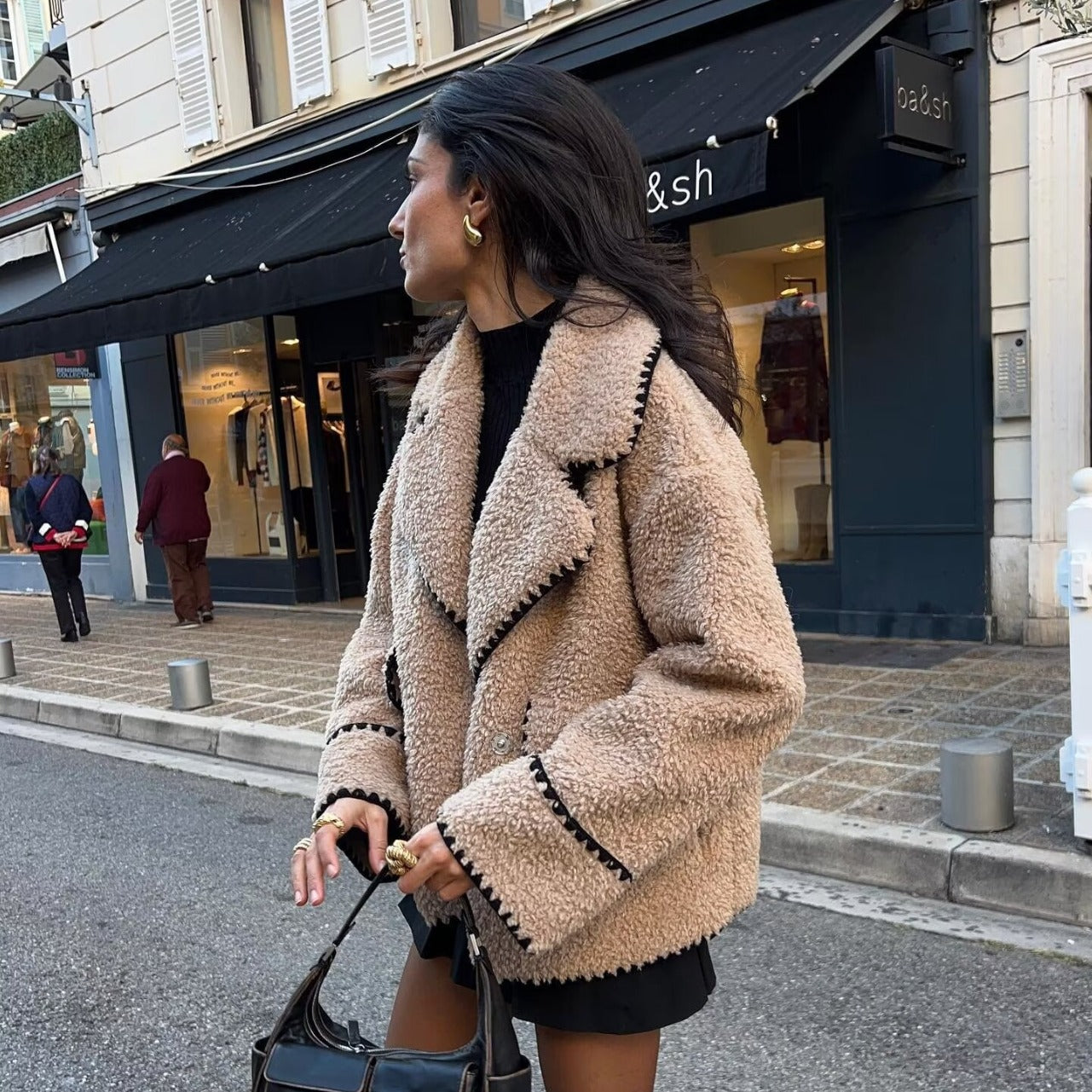 Women's Lapel String Decoration Loose Casual Lamb Coats