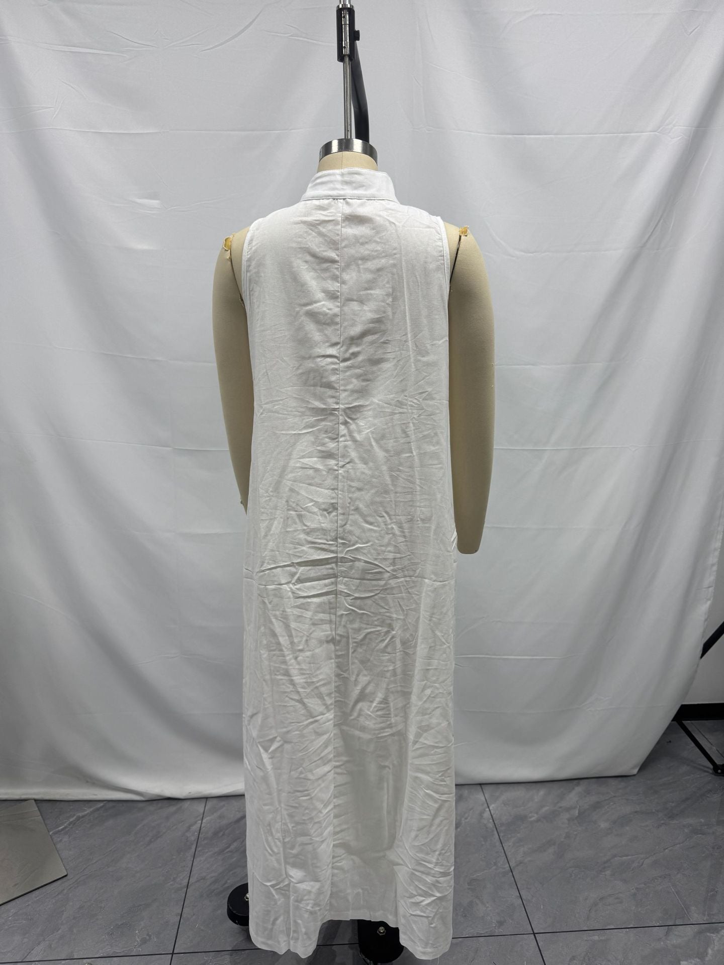 Women's Fashion Stand Collar Frog Buckle Loose Linen Cotton Dress