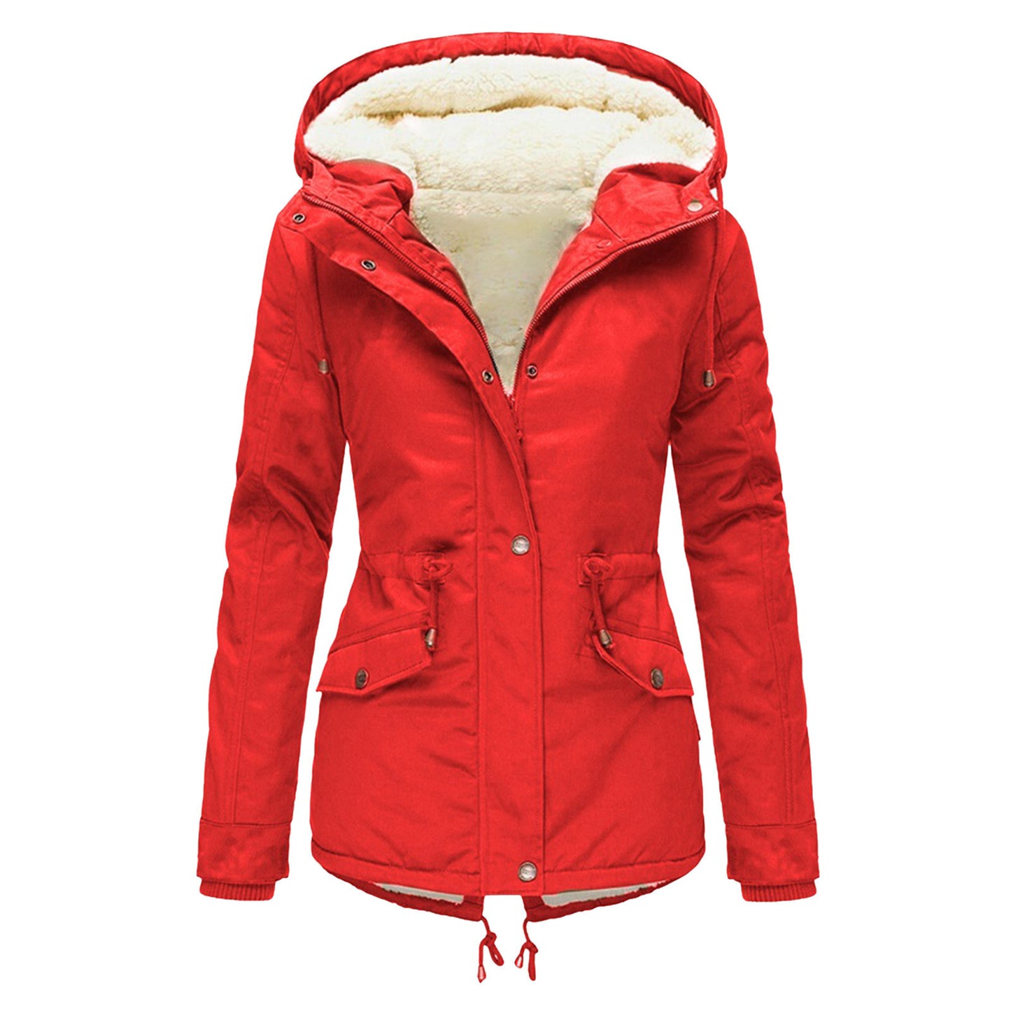 Women's Solid Color Hooded Parka Thick Veet Coats