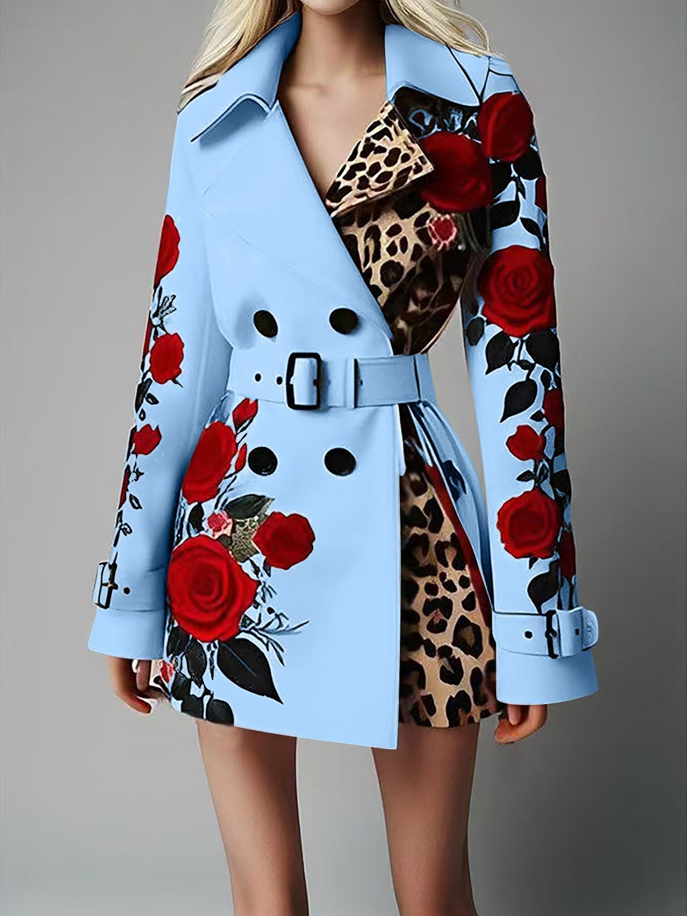 Women's Fashion Temperament Printed Turn-down Collar Coats