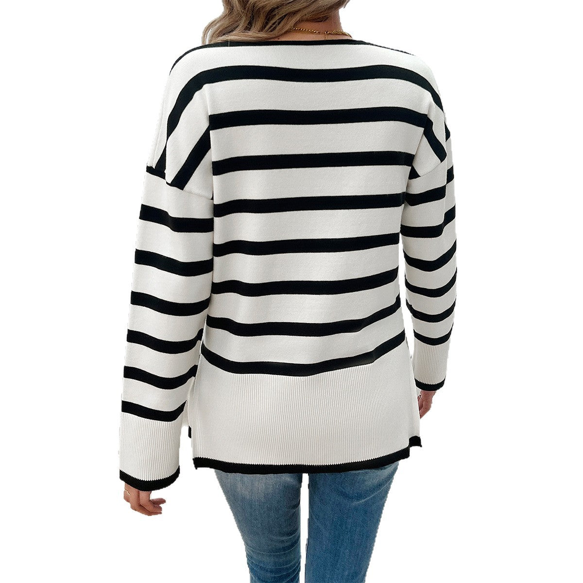 Women's Casual Vacation Style Contrast Color Striped Long Sweater