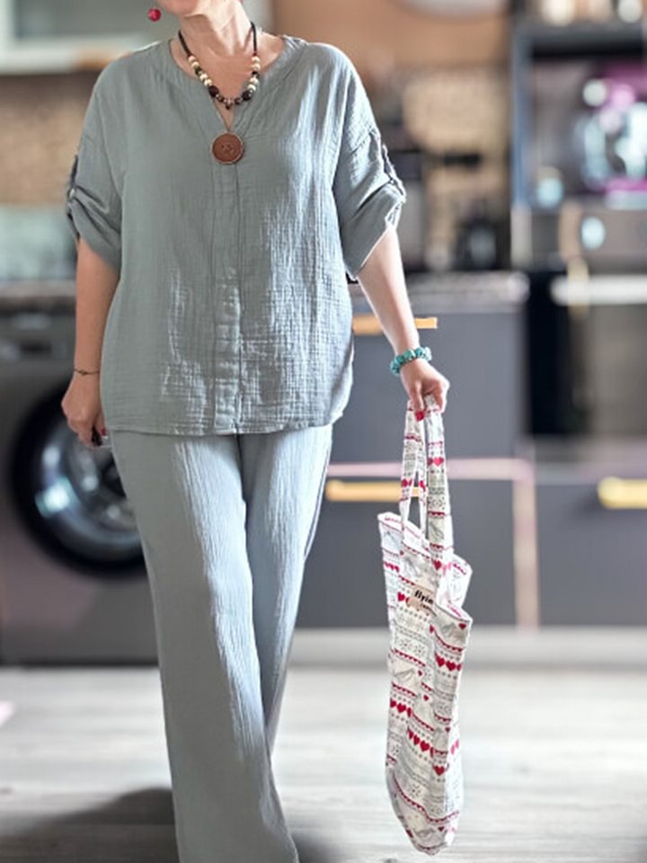 Women's Cotton Linen Loose Two-piece Half Sleeve Fashion Casual Suit