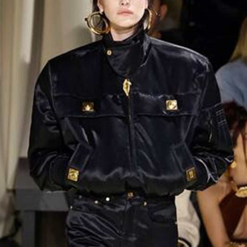 Women's Comfort Casual Style Stand Collar Stitching Design Coats