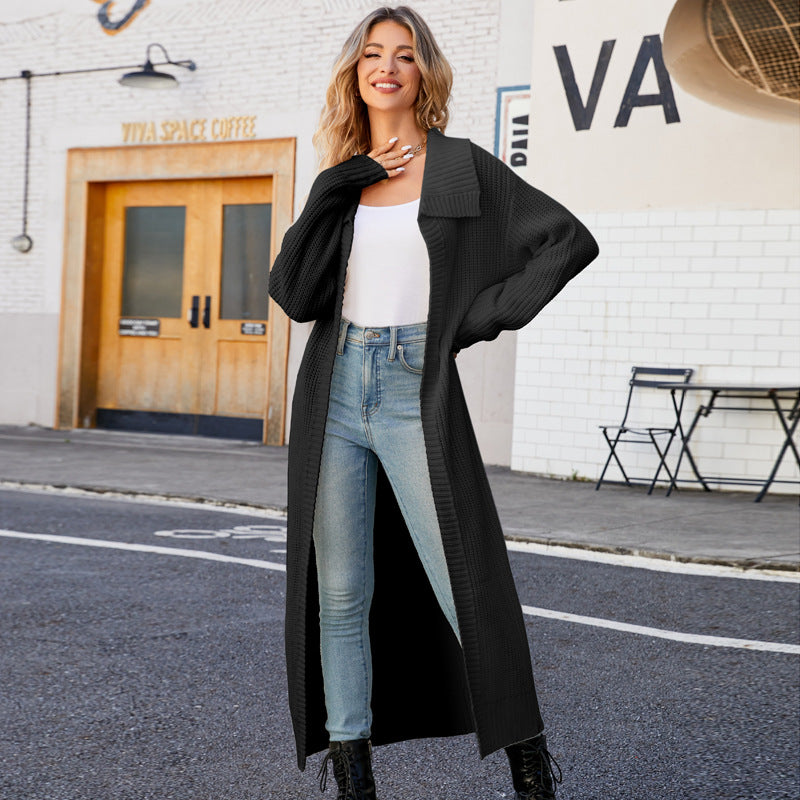 Lapel Long Casual Loose Lazy Style Sweaters