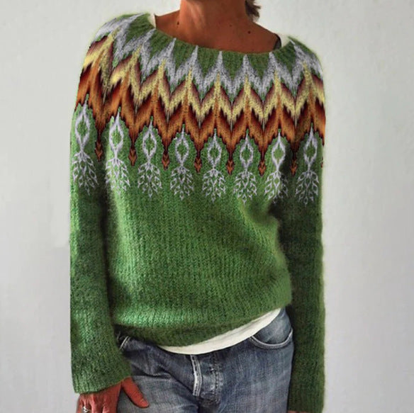 Women's Round Neck Multicolor Loose Fashion Pullover Sweater
