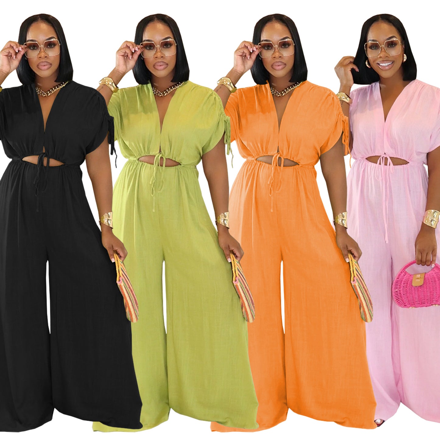 Women's Fashion Wear Casual Solid Color Wide Jumpsuits