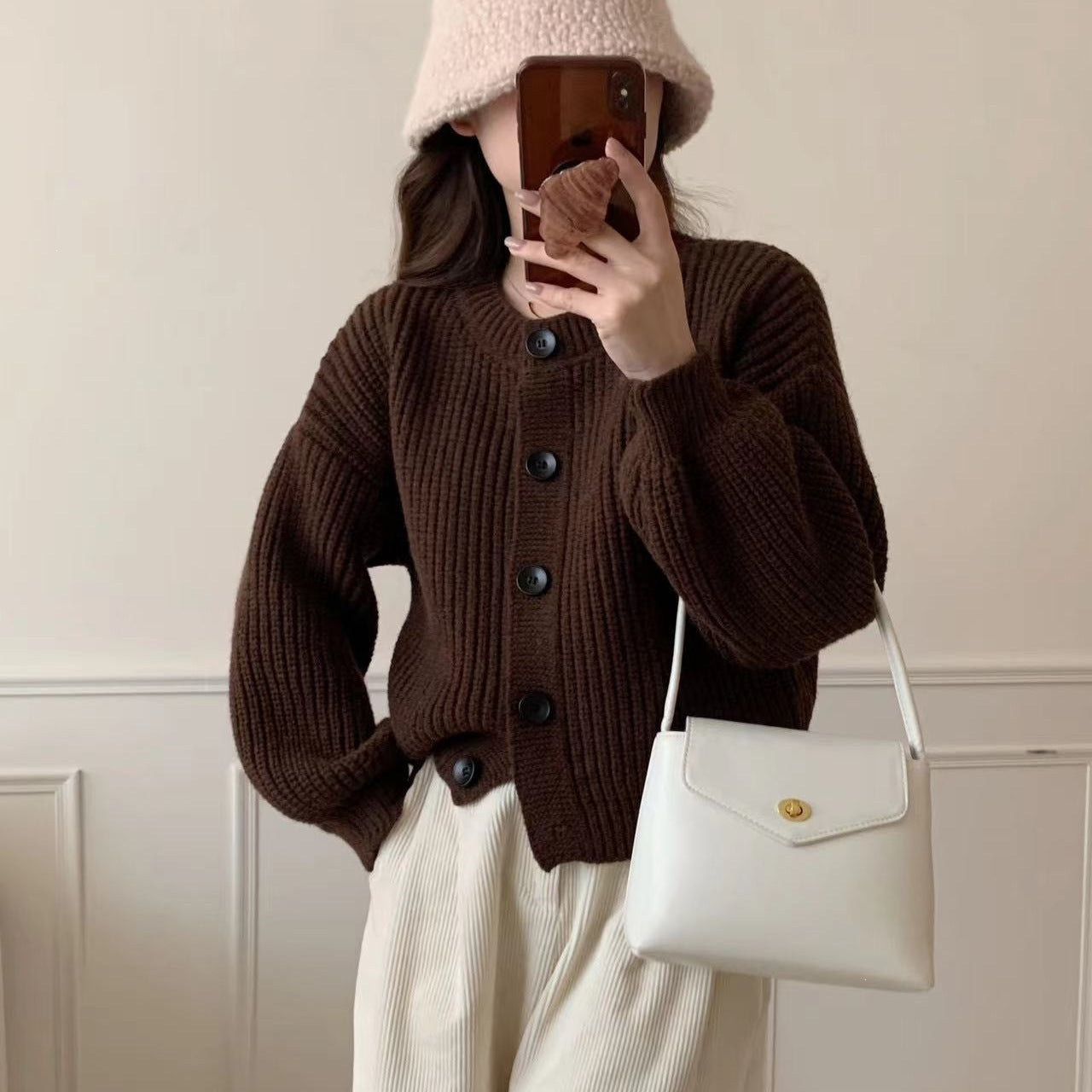 Women's Korean Style Lazy Fashion Pure Color Trendy Round Neck Knitted Women's Sweater