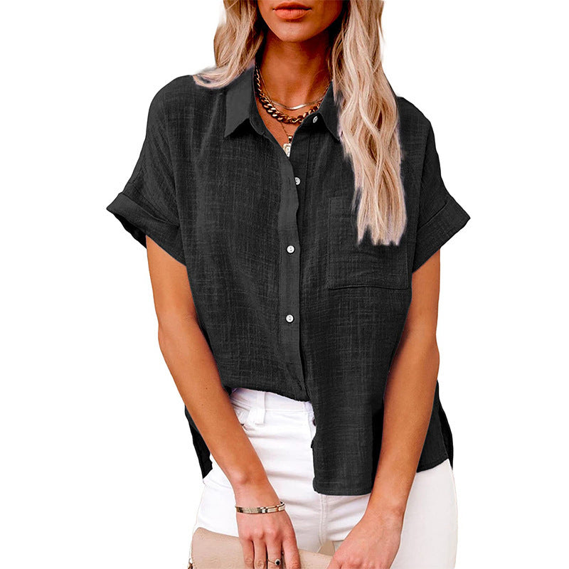 Women's Solid Color Linen Shirt Sleeve Casual Shorts