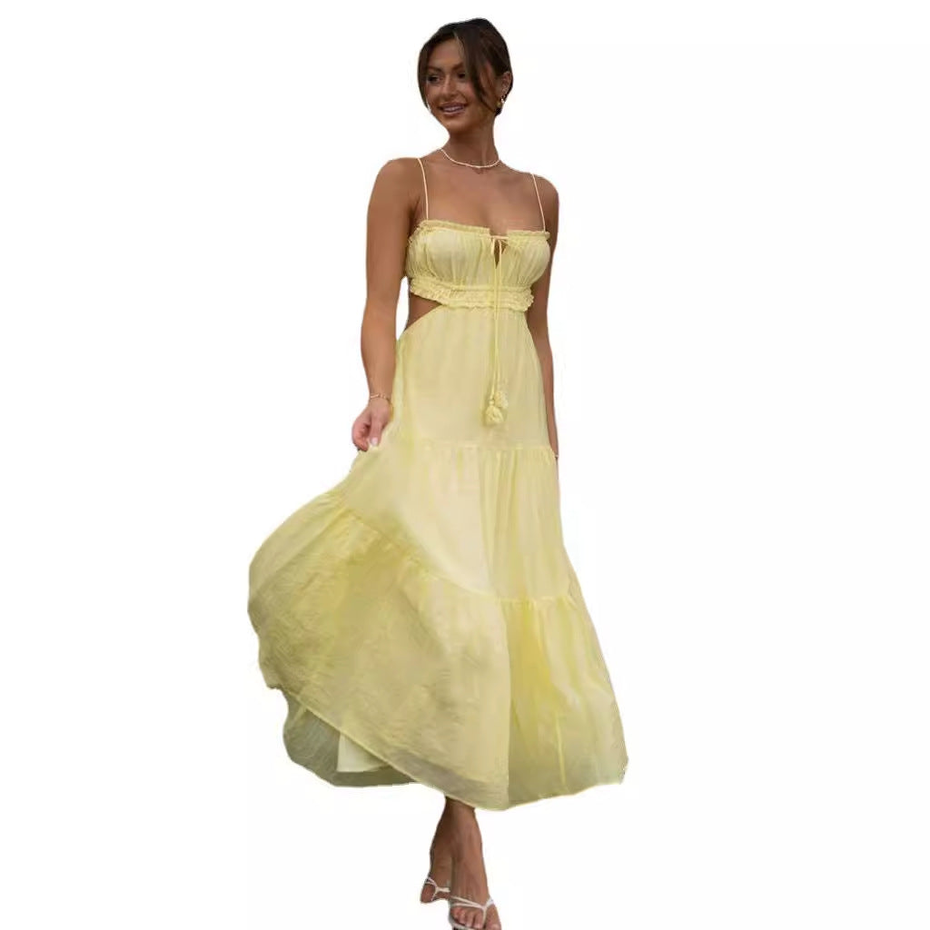 Women's Summer Temperament Camisole Sexy Cutout Long Backless Dress