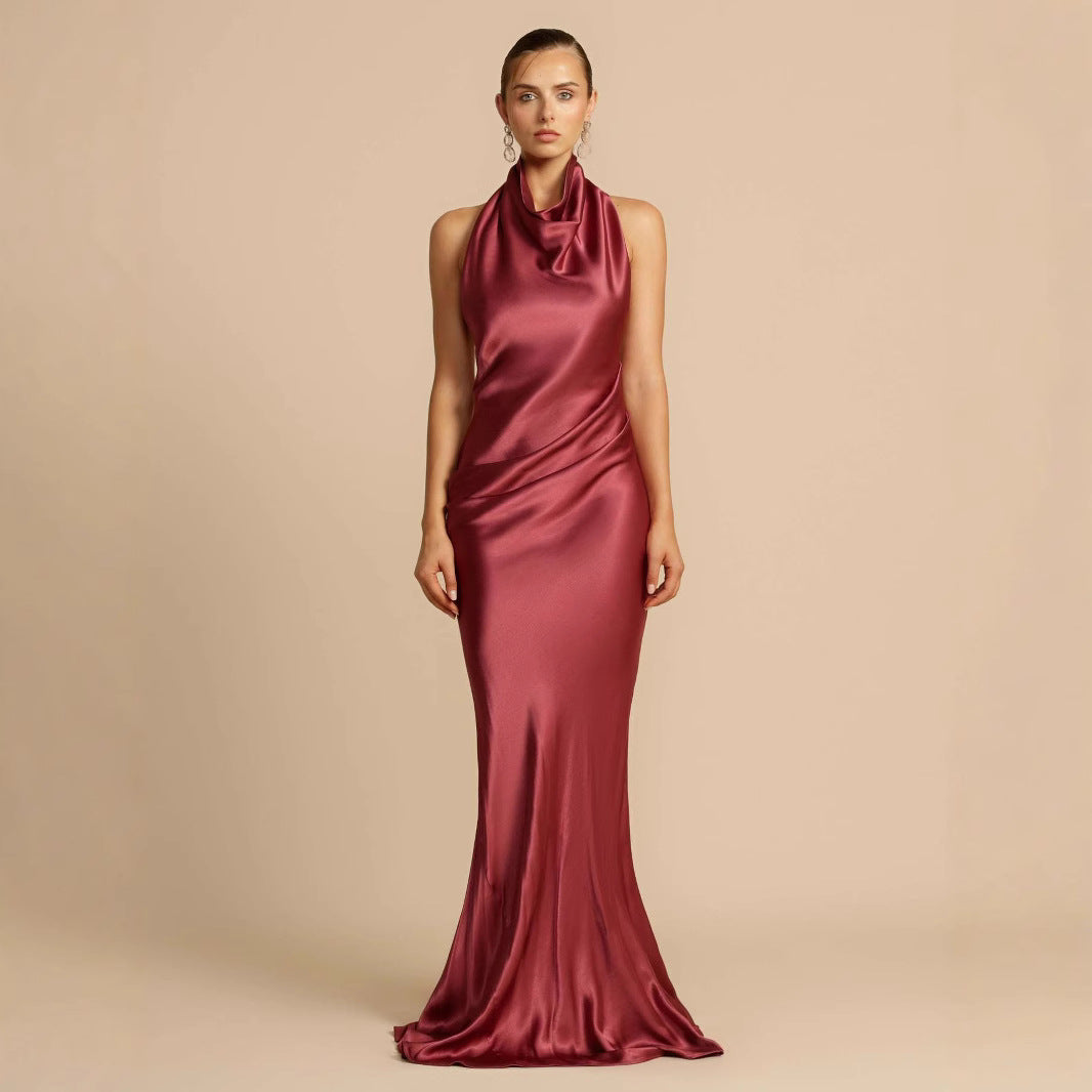 Women's Slit Sexy Elegant Dress Pure Color Halter Dresses