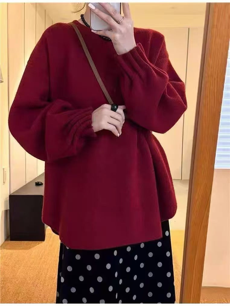Women's Korean Style Loose Lazy Pleated Embroidered Round Neck Large Winter Women's Sweater
