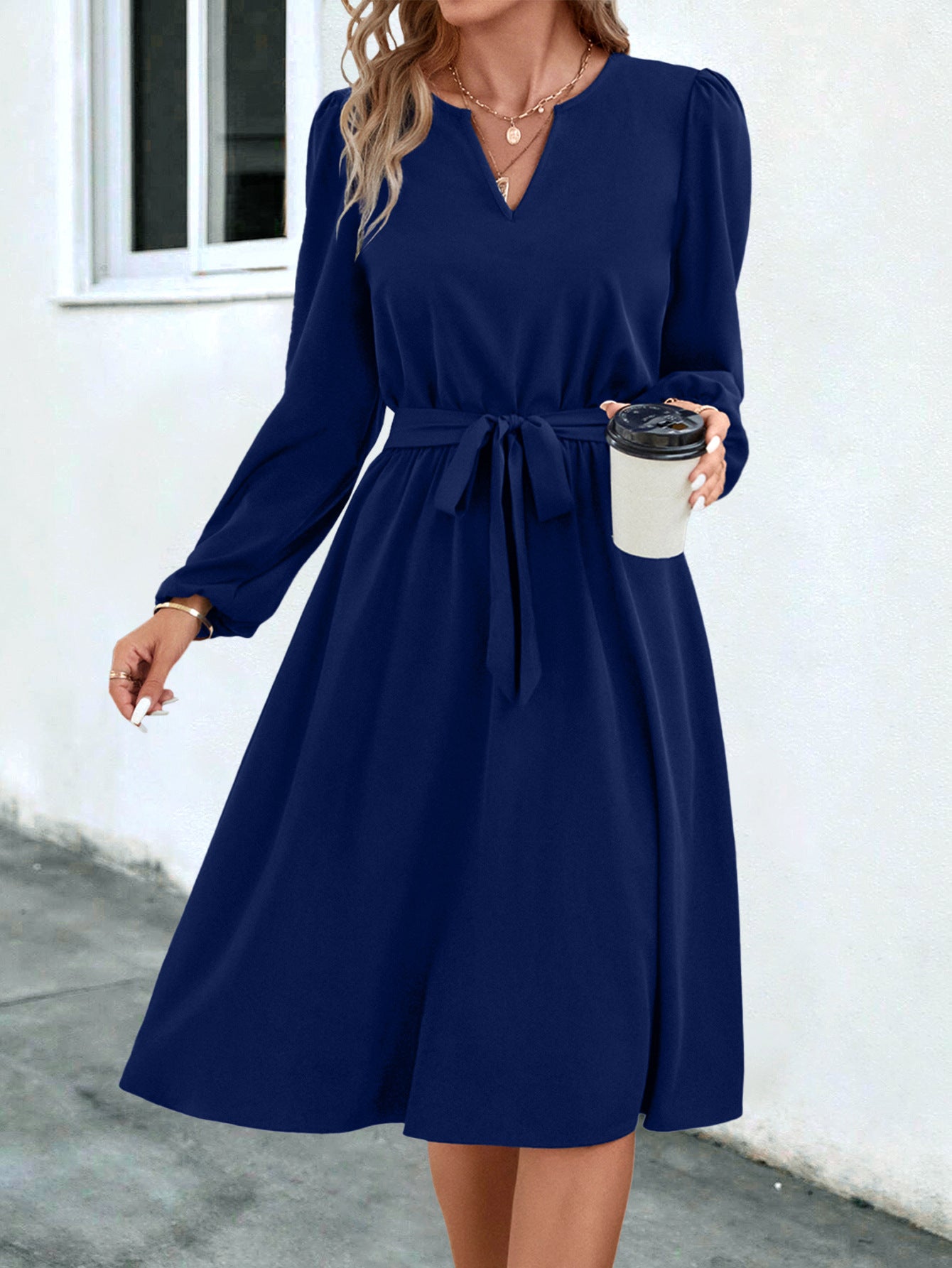 Fashion Women's Long-sleeved Small Lace Up Dress