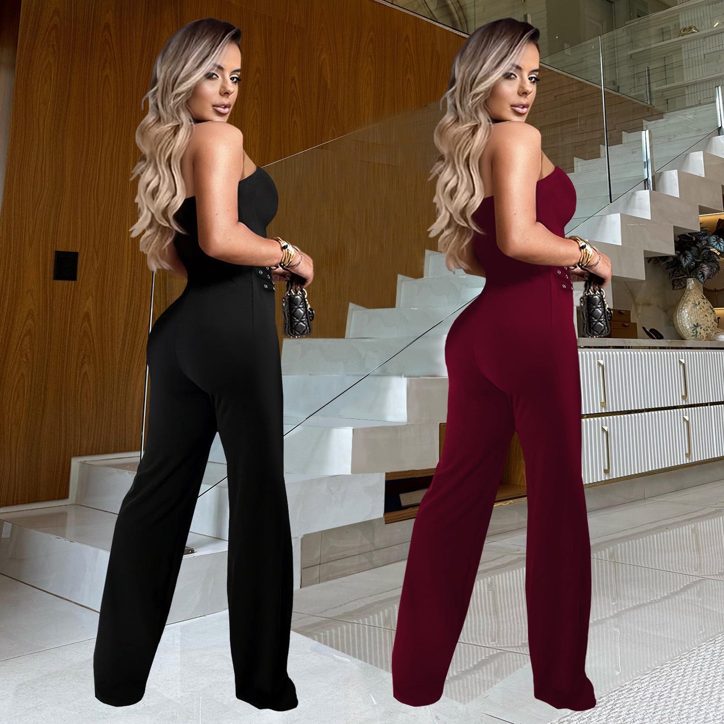 Women's Fashion Wear Casual Sexy Tube Metal Jumpsuits