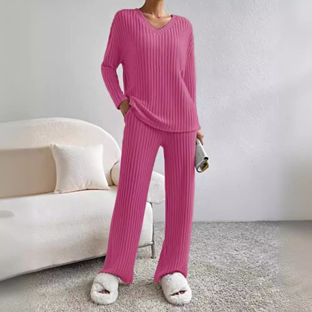 Women's Two-piece Autumn Straight Loose Temperament Sunken Stripe Fashion Casual Suit