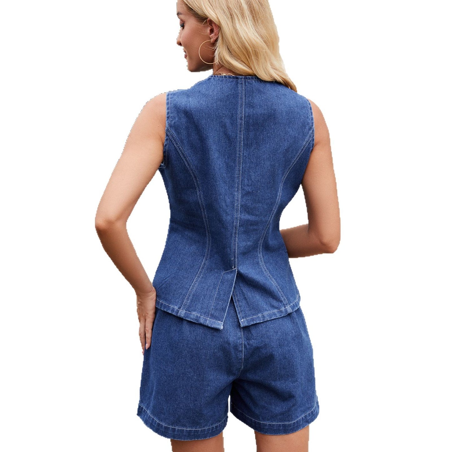 Women's Summer Washed Sleeveless Casual Denim Suits