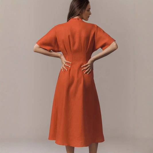 Women's French Dress Sleeve Front Button Loose Dresses