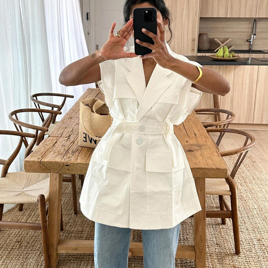 Women's Shirt Trendy Stylish Design Sense Belt Blouses