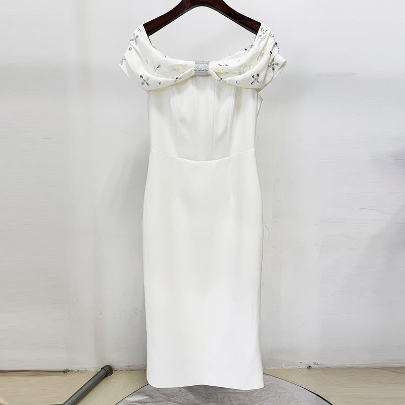 Versatile Stylish Fashionable Beads Rhinestones Midi Dress