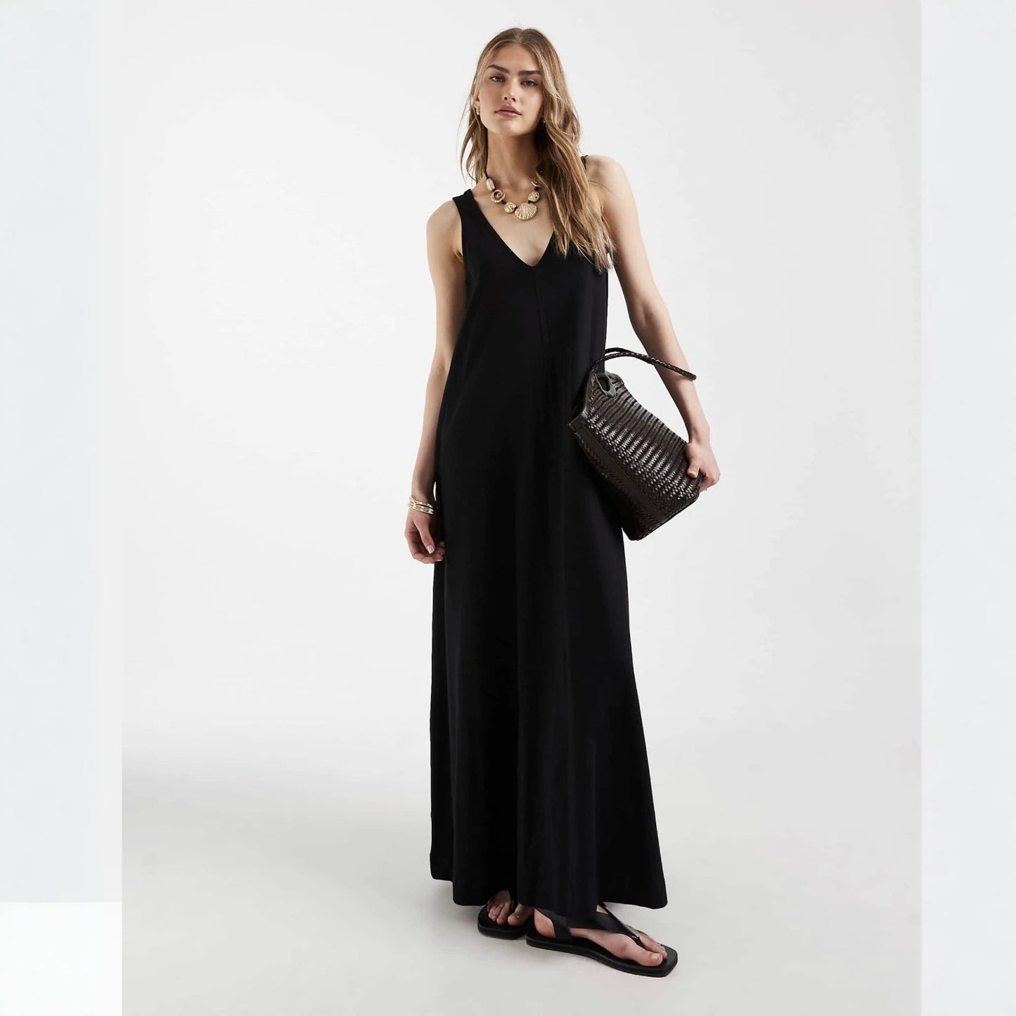 Women's Solid Color Sleeveless Long Jumper Loose Idle Style Dress