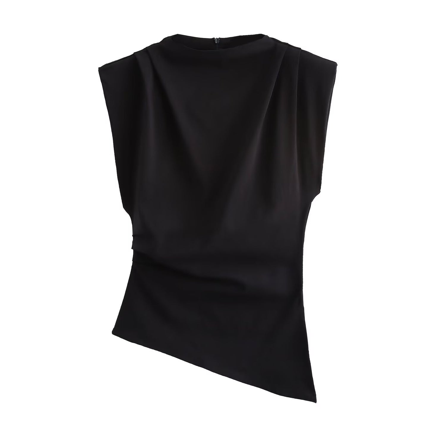 Women's Fashionable Pleated Decorative Padded Shoulder Sleeveless Tops