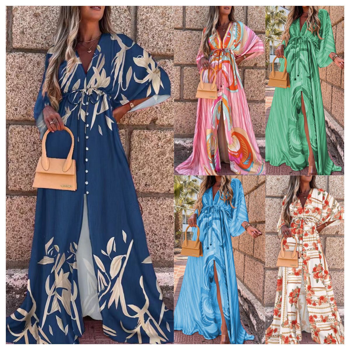 Women's Printed Long Bohemian Sexy Style Single-breasted Beach Dress