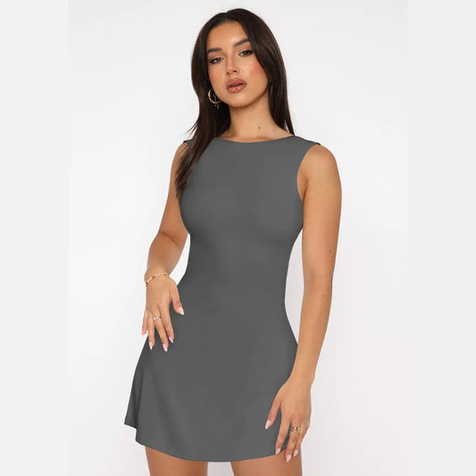 Women's Solid Color Hot Sleeveless High-grade Backless Dresses