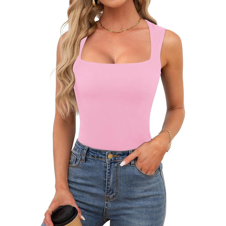 Women's Square Collar Sleeveless Double Layer Basic Blouses