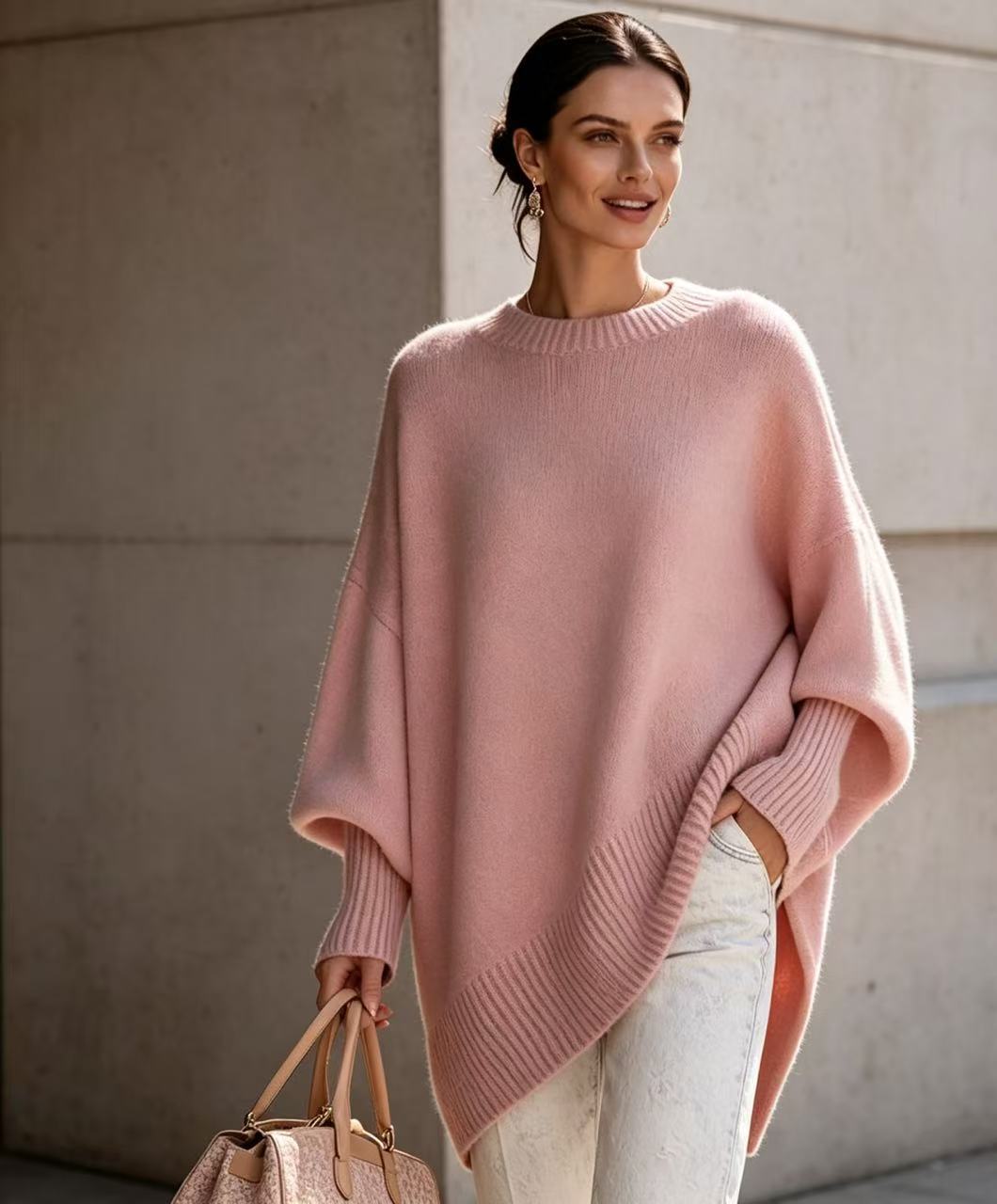 Women's Neck Pullover Loose Lazy Style Solid Women's Sweater